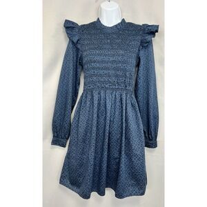 GAP Smocked Ruffle Sleeve Mini Dress Sz XS Blue Long Sleeves‎ Women's